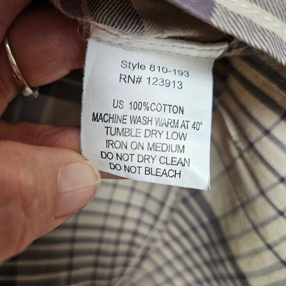 JACHS Just A Cheap Shirt Plaid Large White Pearl Button-Up Brown Plaid - Picture 6 of 9